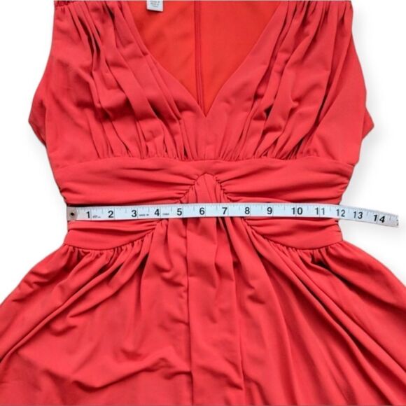 Boston Proper Flowy Ruched Sleeveless Orange Midi Dress - Picture 5 of 9